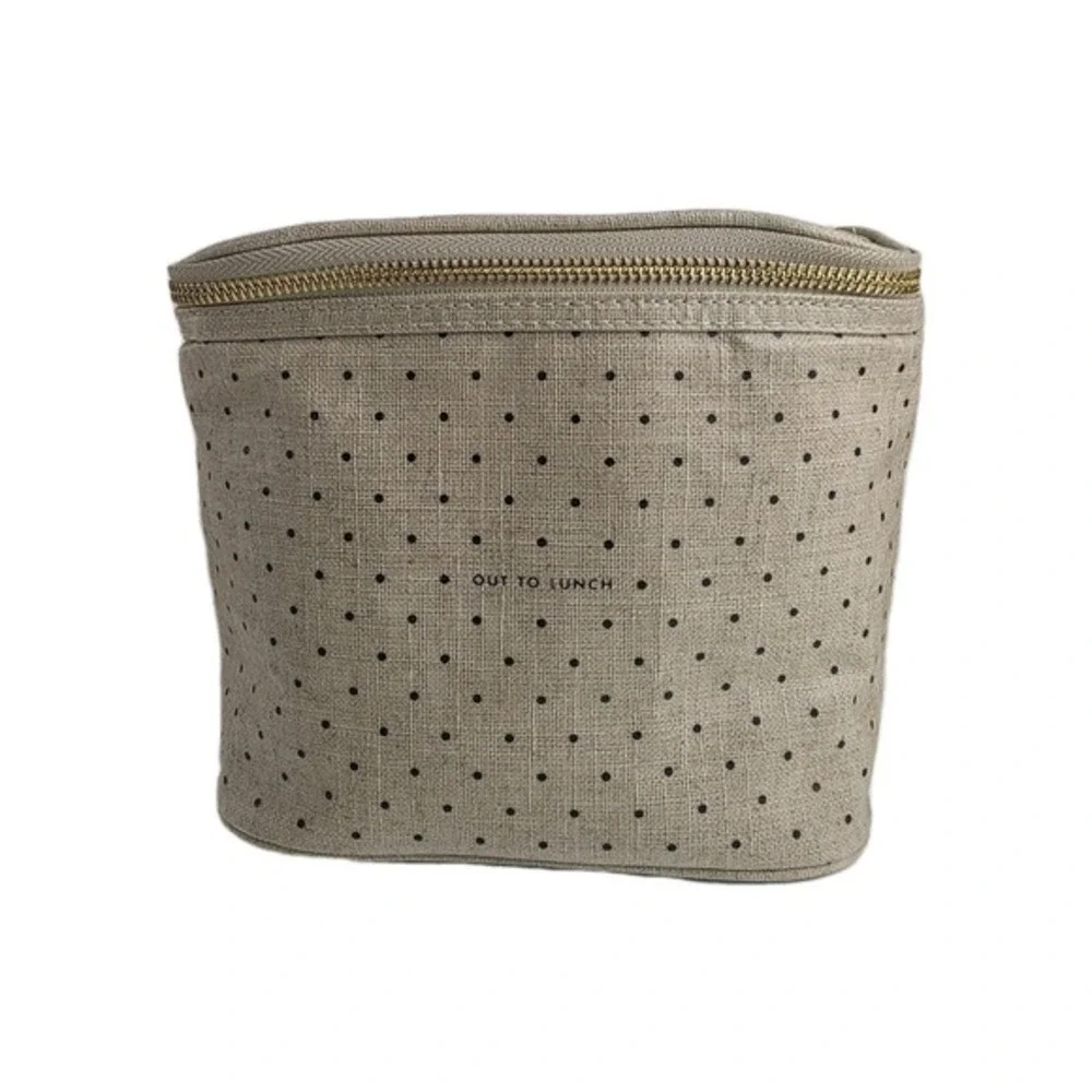 Kate Spade Out To Lunch Beige Insulated Polka Dot Lunch Box Tote‎ Zip Around Bag